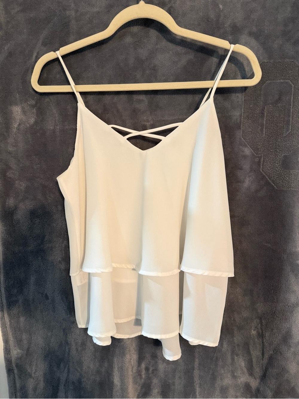 Annabella White Layered Camisole with Crisscross Neckline